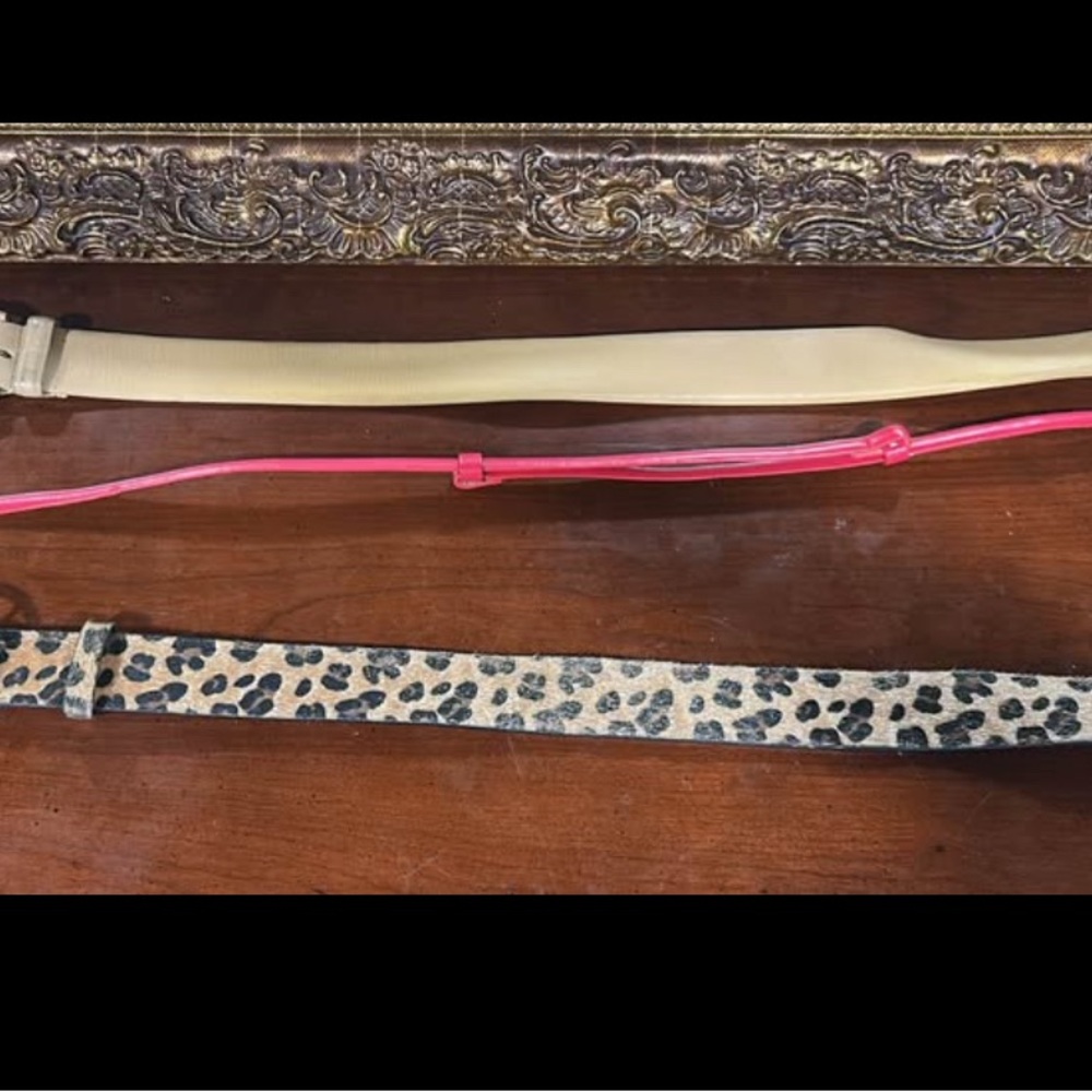 Leopard Print, Pink, and Tan Belts Set